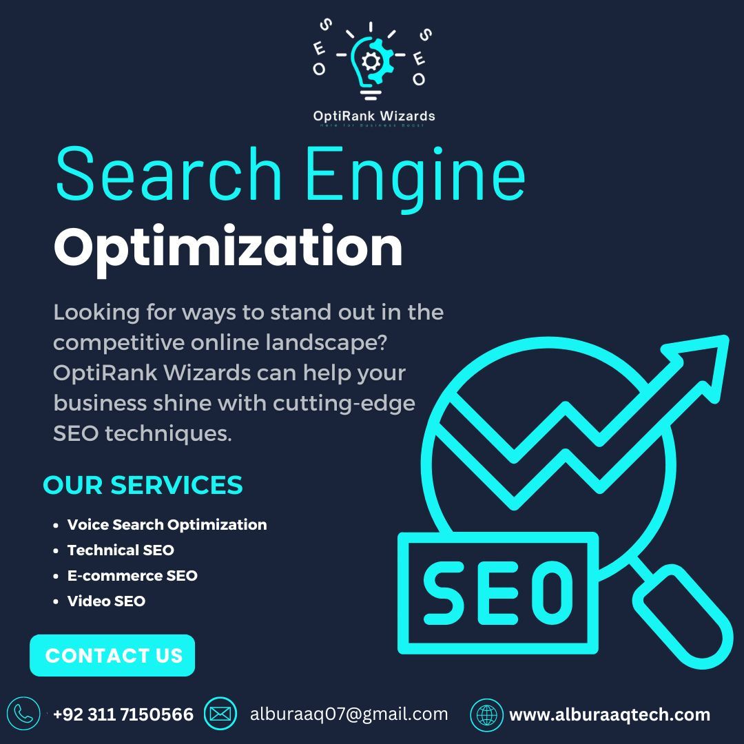 pinterest.com/OptiRanks_Wiza…
Optimizing for Success: Elevating your online presence through SEO expertise
Associated with 'AL-BURAAQ TECH'
FOR CONTACT:
📞+923117150566
📧 alburaaq07@gmail.com
#searchengineoptimization
#seoservices
#seospecialist