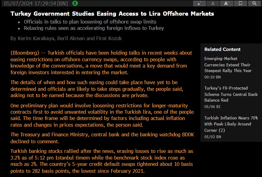 Bloomberg'in haberine göre, bankaların yurtdışı swap limitlerinin gevşetilmesi üzerinde çalışılıyor. · Bu, yabancı yatırımcıların TL varlıklara yatırım yapmasını kolaylaştıracak bir adım. · Dolayısıyla Borsa İstanbul ve TL varlıklar için olumlu bir gelişme. · Öte yandan uzun