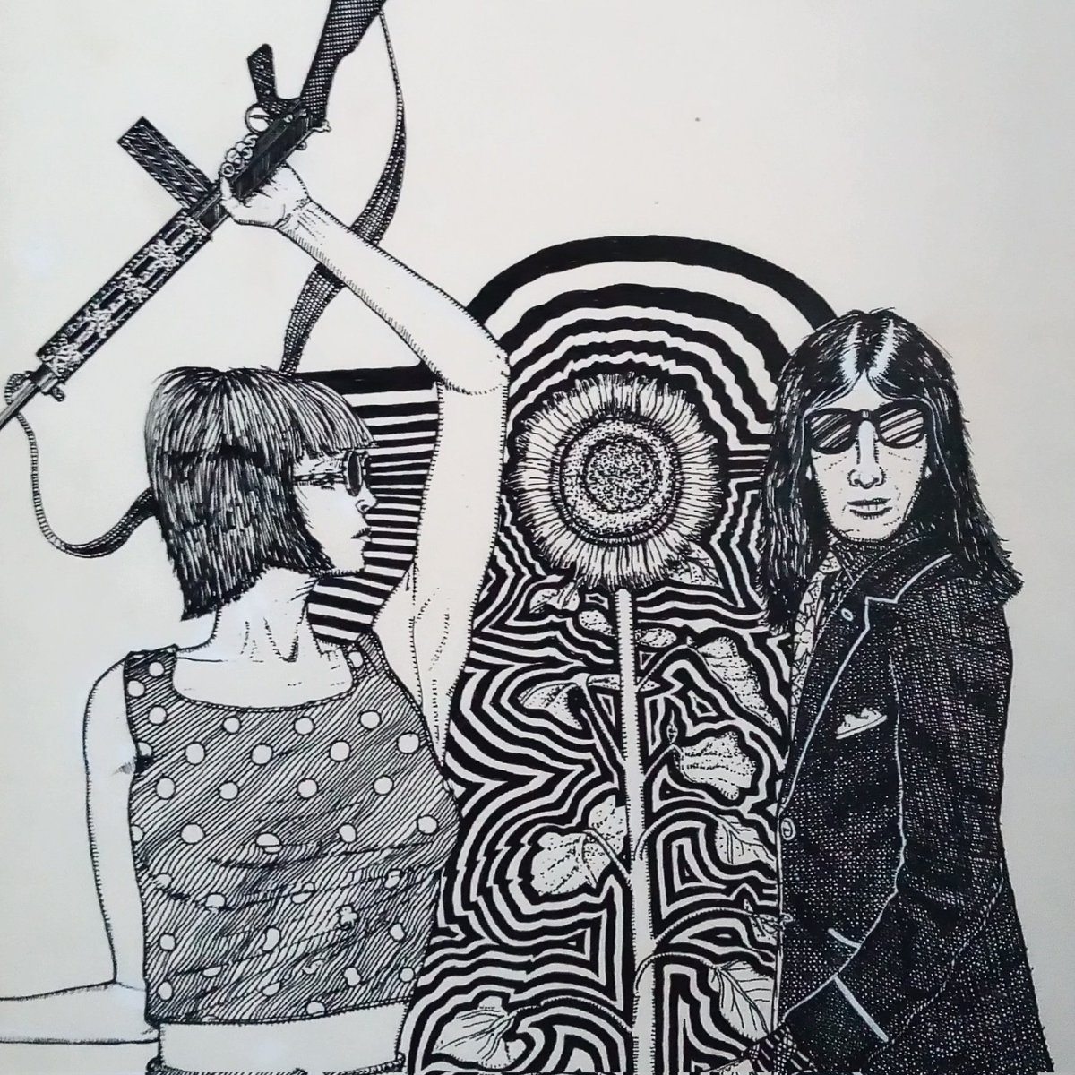 'Agit Prop - NO!' - pen and ink. I am a huge fan of Michael Moorcock's Jerry Cornelius books, they are very visual; I also firmly believe in peaceful protest and dissent. This is Jerry and his sister. #sciencefictionart #jerrycornelius #penandink #rotringpen