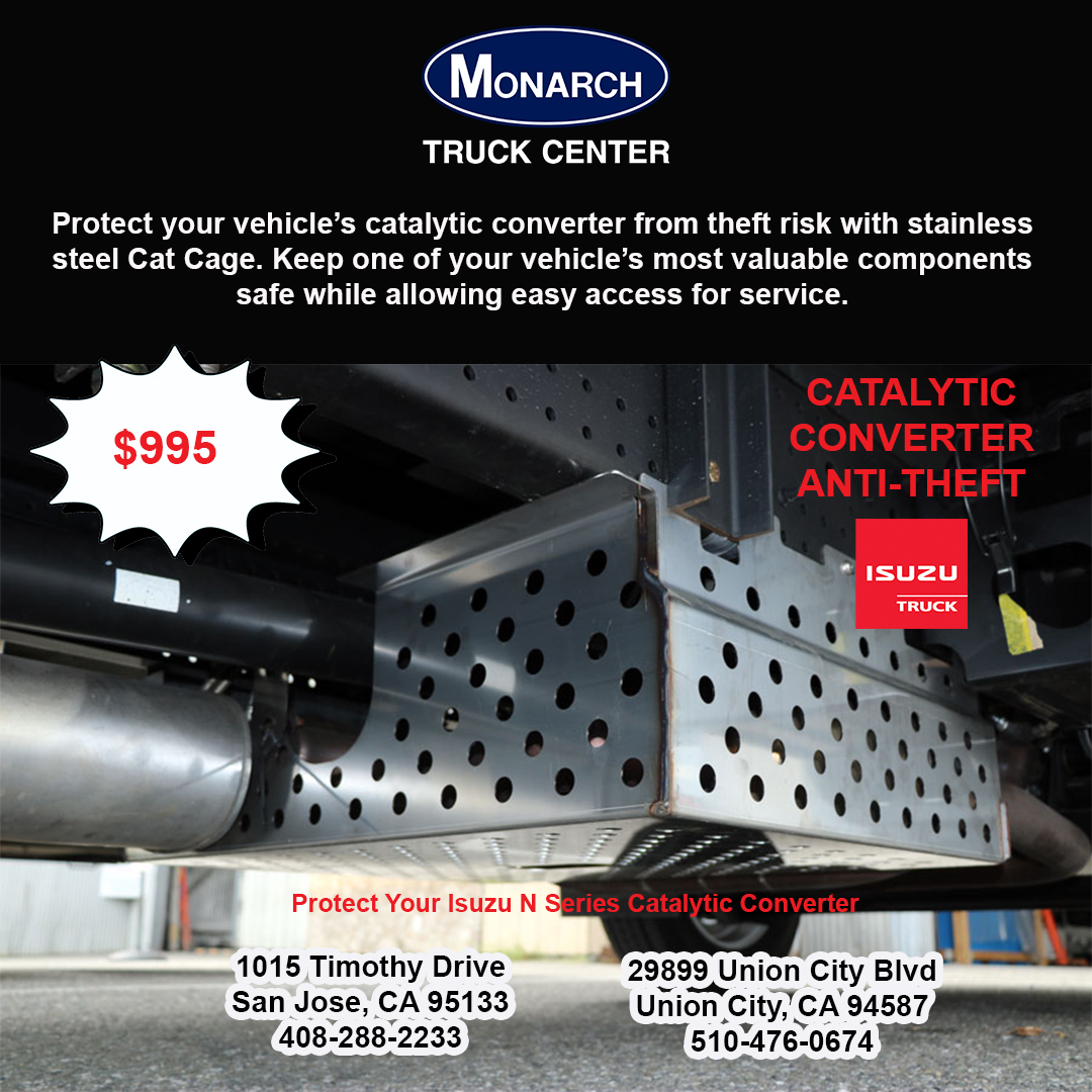 Protect your Isuzu Truck's catalytic converter from theft risk with stainless steel Cat Cage. Keep one of your vehicle’s most valuable components safe while allowing easy access for service. Call us today 408-288-2233 San Jose or 510-476-0674 Union City
#monarchtruck #isuzutrucks