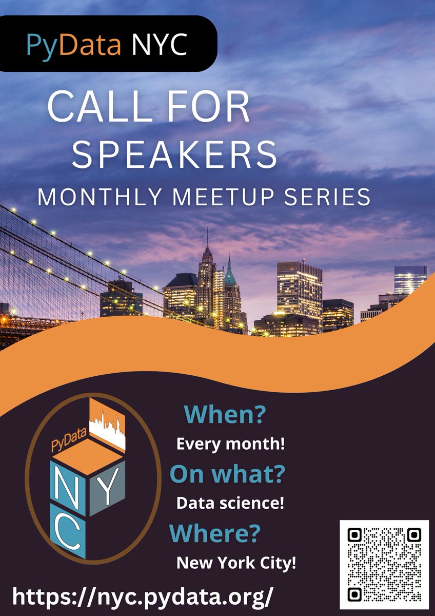 🌟 Call for Speakers: PyData NYC Monthly Meetup Series 🌟
We're looking for speakers for our monthly meetups! Want to share your insights? 

👇 Apply Now
lnkd.in/gRiCP-as