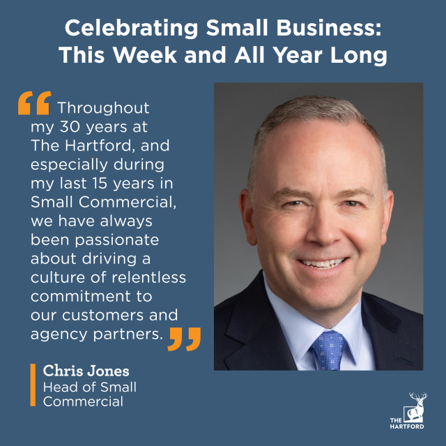 During National Small Business Week, we proudly celebrated our small business customers. Chris Jones, Head of Small Commercial, shared how The Hartford supports entrepreneurs. ms.spr.ly/6007Ypiov #NationalSmallBusinessWeek #IWork4TheHartford bit.ly/3UMlF1k