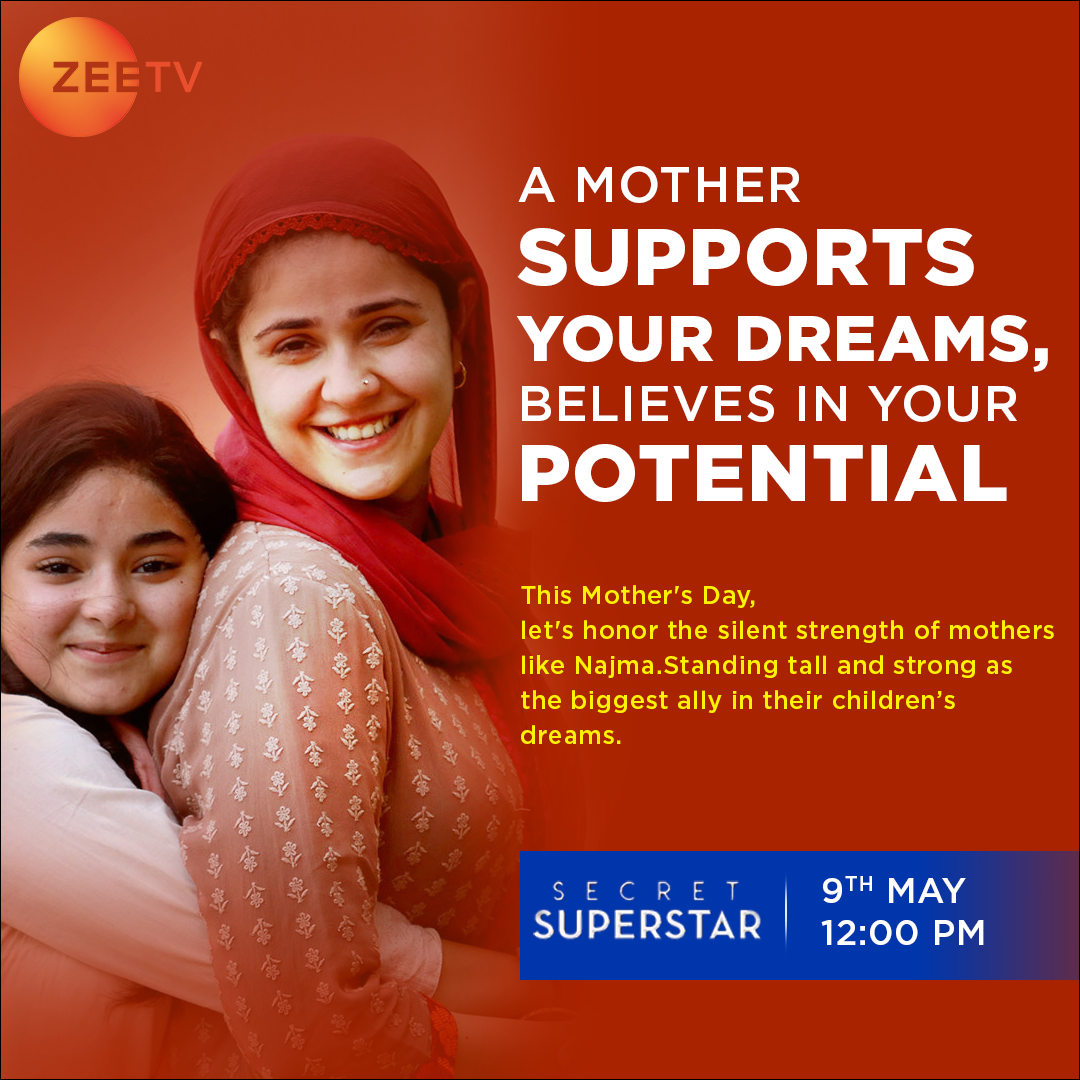 Uncover the power of dreams and a mother's love in 'Secret Superstar'! Join us for a special Mother's Day screening on 9th May at 12 PM, exclusively on #ZeeTVAPAC. @SecretSuperstr #AamirKhan #ZairaWasim #MeherVij