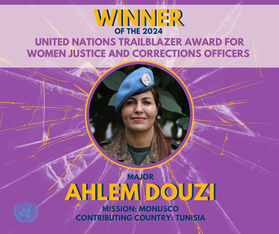 My sincere congratulations to Major Ahlem Douzi, winner of the 2024 Trailblazer Award for Women Justice & Corrections Officers. Serving within @MONUSCO as a Justice GPP, her dedication to #peace, #justice & gender equality is something to behold. 👉peacekeeping.un.org/en/major-ahlem…