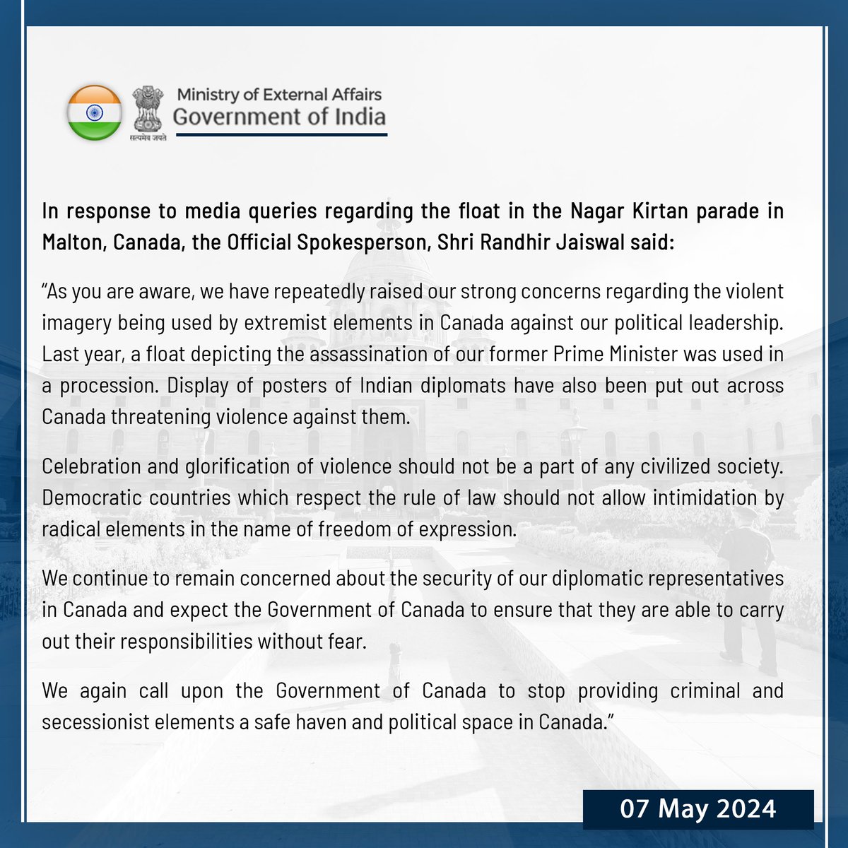 Our response to media queries regarding the float in the Nagar Kirtan parade in Malton, Canada: bit.ly/3QBeXsn