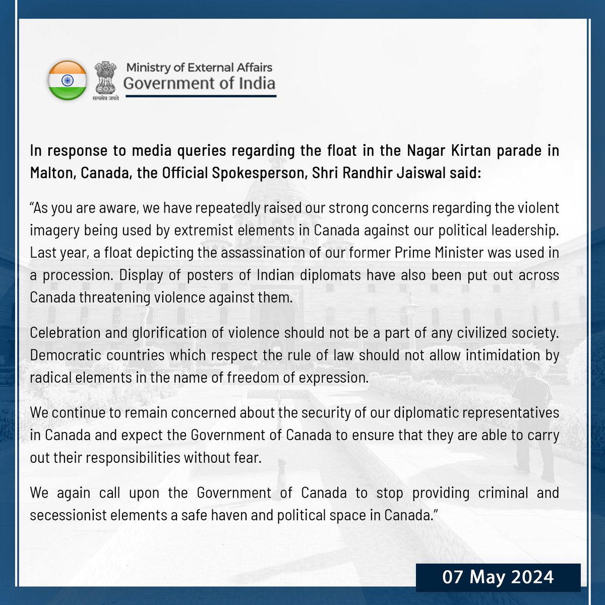 MEAIndia's tweet image. Our response to media queries regarding the float in the Nagar Kirtan parade in Malton, Canada:

bit.ly/3QBeXsn