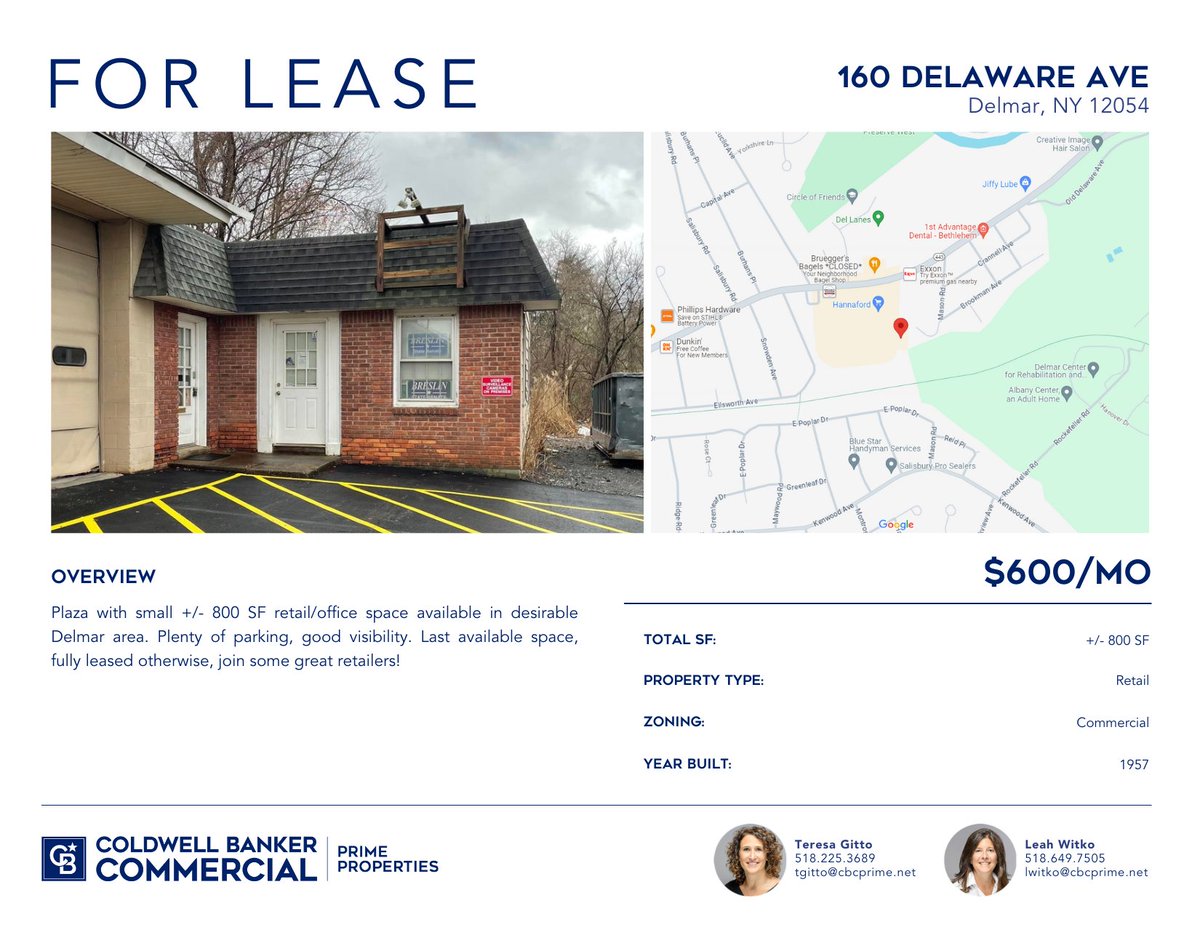 LeahWitko's tweet image. New!  +/- 800 sf endcap of small strip on Delaware Ave in Delmar!  Great location!  Ideal for office or small retail! #endcap #rent #lease #delmarny #teresagitto #witkocbcpp #cbcpp #cbcworldwide
