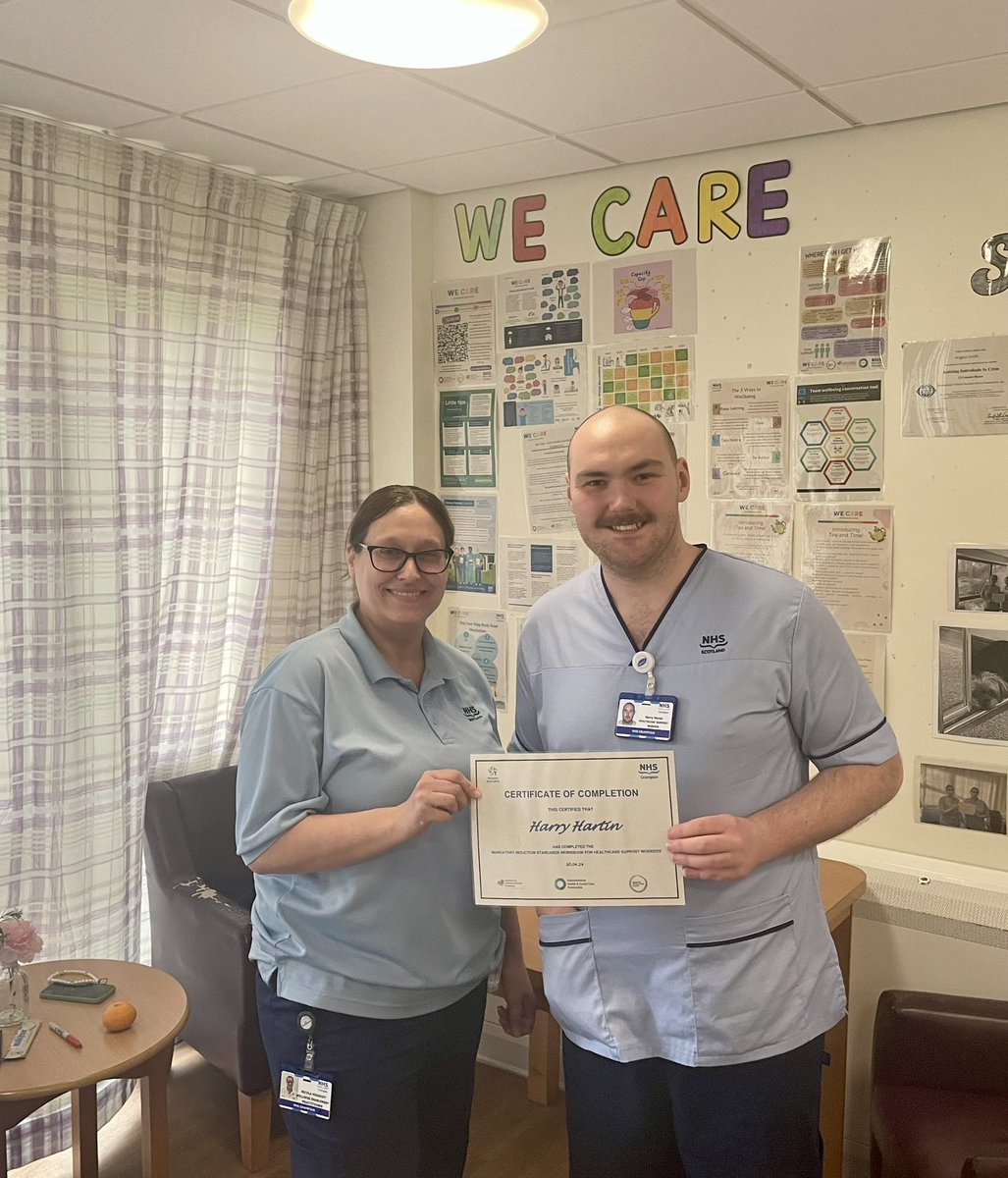 Congratulations to Harry for completing his Mandatory Induction Standards Workbook. Harry works in Fraser Ward, RCH, and is valued by his colleagues. Also, a big thanks to Nicola (WEP) who was Harry’s reviewer and supported him through the process.@NHSGrampian @WellsJulia1 👏🏻🎉