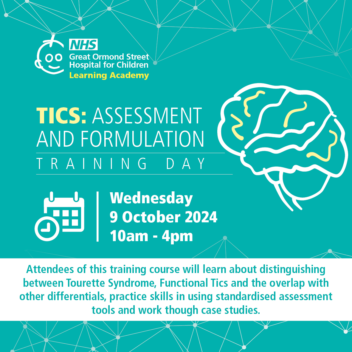 GOSH's Tic service has launched a new one-day virtual course on 9 October. Distinguish between Tourette Syndrome, Functional Tics and the overlap with other differentials, practical skills in using standardised assessment tools and case studies. Book now: courses.gosh.org/event/Tics_oct