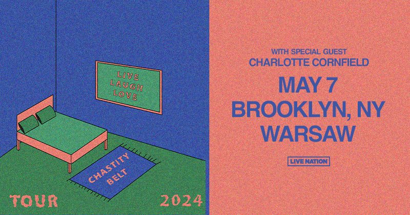 𝙏𝙊𝙉𝙄𝙂𝙃𝙏 💥 <a href="/CHAST1TYBELT/">𝑪𝑯𝑨𝑺𝑻𝑰𝑻𝒀 𝑩𝑬𝑳𝑻</a>  Live Laugh Love Tour stops in Brooklyn w/ <a href="/cornfieldmusic/">Charlotte Cornfield</a> ! Last of the tickets still up for grabs online &amp; at the box office 👇

🎟 livemu.sc/3R1unHg
⏰ Doors: 7PM | Show: 8PM
📍261 Driggs Ave. Brooklyn, NY