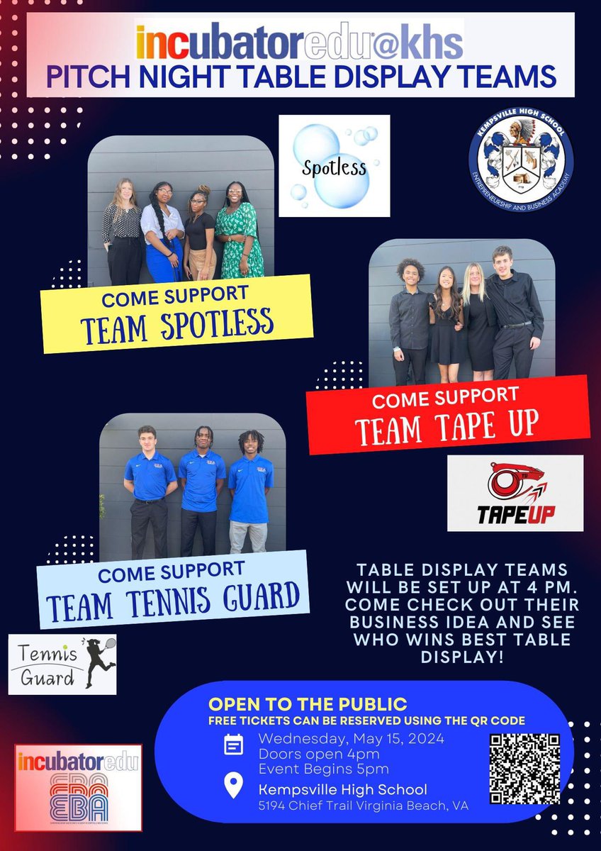 We are prepping for Pitch Night 2024 and leading up to the event will share our student teams. This week we start with our teams with table displays - check out Spotless, Tape Up and Tennis Guard on Pitch Night - May 15th! Tickets available now here: gofan.co/event/1501334?…