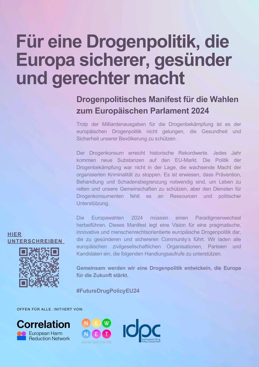 Für eine andere europäische Drogenpolitik- Das drogenpolitisches Manifest unterstützen und mit zeichnen.
Correlation-net.org
