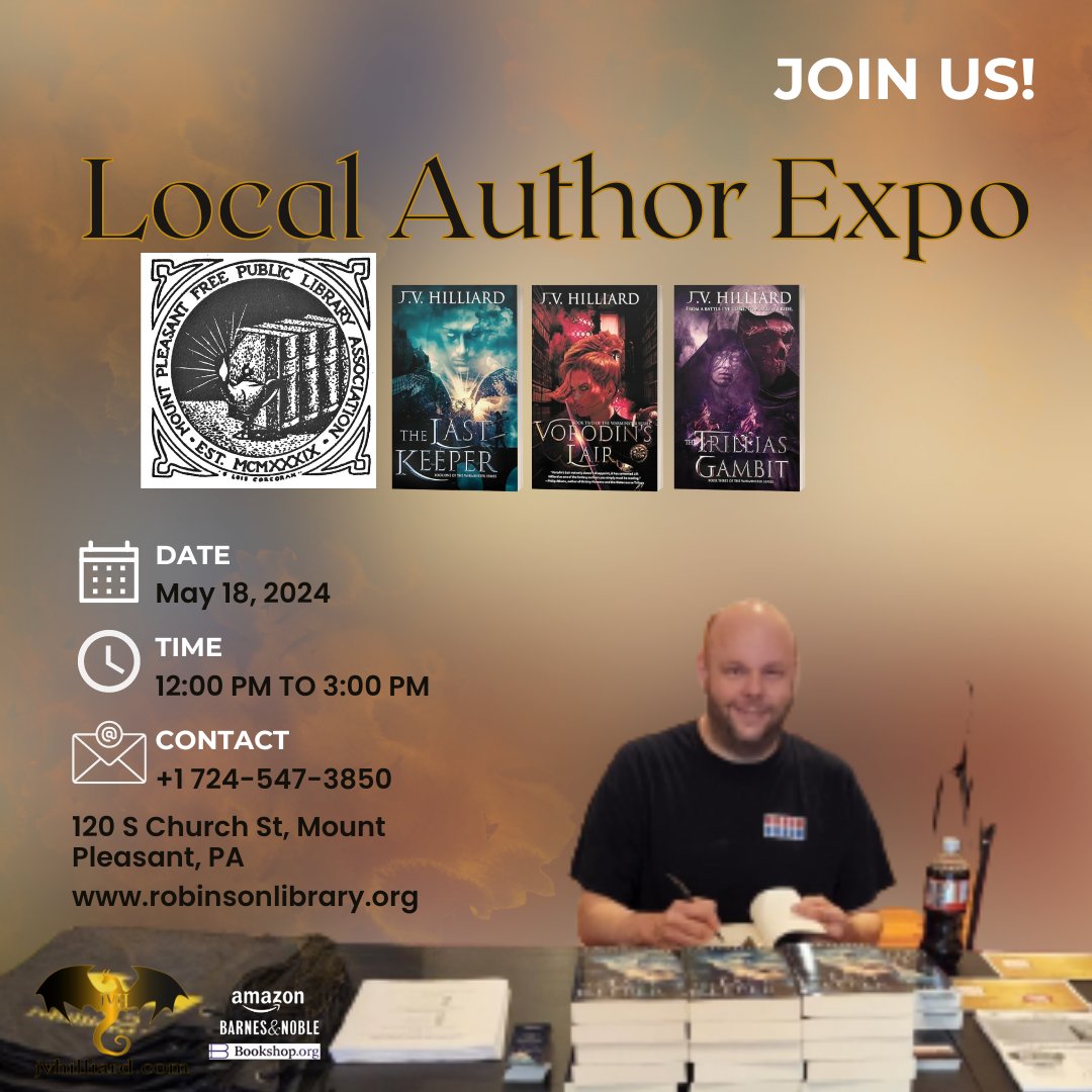 Hear Ye! Hear Ye! I’ll be at the Local Author Expo this May 18th from 12 p.m. to 3 p.m., presented by Mount Pleasant Free Public Library and Starlit Waters Publishing. This is a great chance to meet your favorite and local authors. Show your support and join us! For more
