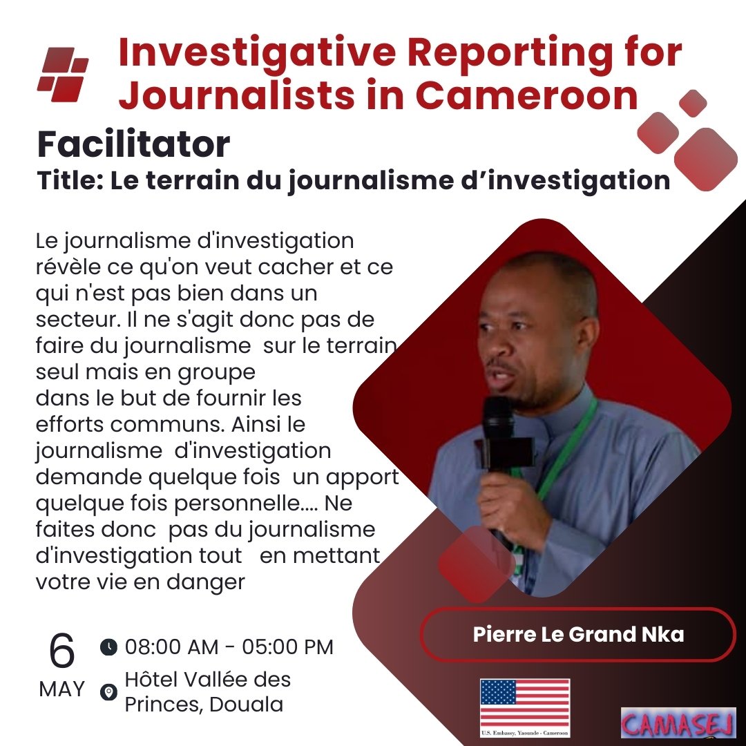 Dr Pierre La Grand Nka at the Investigative Reporting Workshop with Cameroon Journalists. #investigativejournalism #freepress #protectjournalists @USEmbYaounde