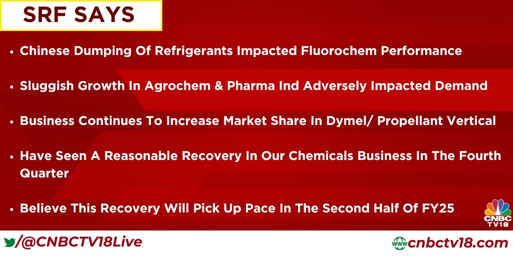 Chinese dumping of refrigerants impacted Fluorochem performance, sluggish growth in agrochem & pharma industry adversely impacted demand, says #SRF