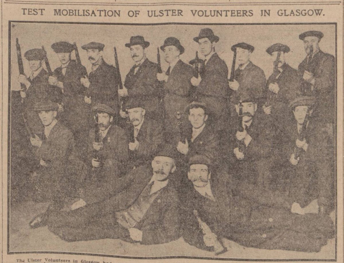 #OnThisDay 16 May 1914, first public drill of the Glasgow Battalion Ulster Volunteer Force. Companies present from Rutherglen, Clydebank, Gallowgate, Whiteinch, Maryhill and Cowcaddens (2). Over 500 attended in preparation for a major review of the force in two weeks