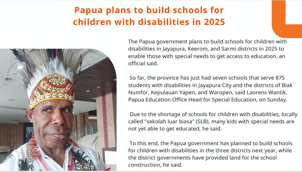 #Papua plans to build schools for children with disabilities in 2025.
#PapuaMerdeka #WestPapua #PapuaNewGuinea #Vanuatu #NewCaledonia #FijiNews
