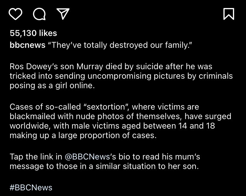 Murray Dowey died by suicide after he was tricked into sending uncompromising pictures by criminals posing as a girl online. Cases of so-called 'sextortion', where victims are blackmailed with nude photos of themselves, have surged worldwide, with male victims aged between 14…