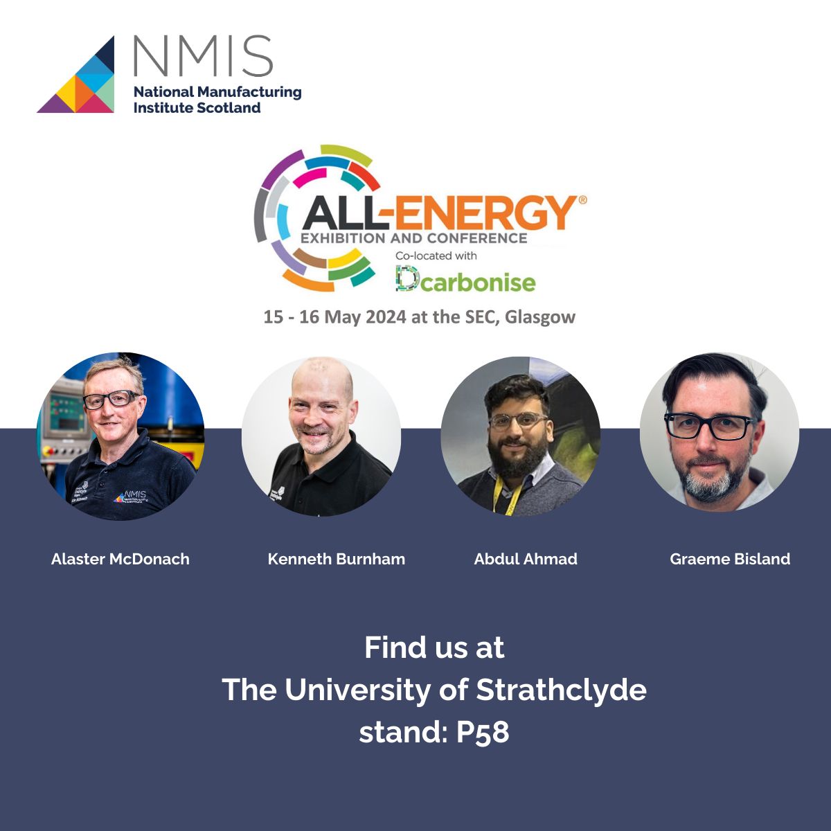 Join us at @AllEnergy nxt wk! 📆 15-16 May 📍 SEC, Glasgow Visit our stand with @UniStrathclyde & connect with the NMIS team. Plus, meet exhibitors inc @ScotRenew @PNDC_UK & more! Stay tuned for further updates coming soon. #RenewableEnergy #Innovation #NMISwind