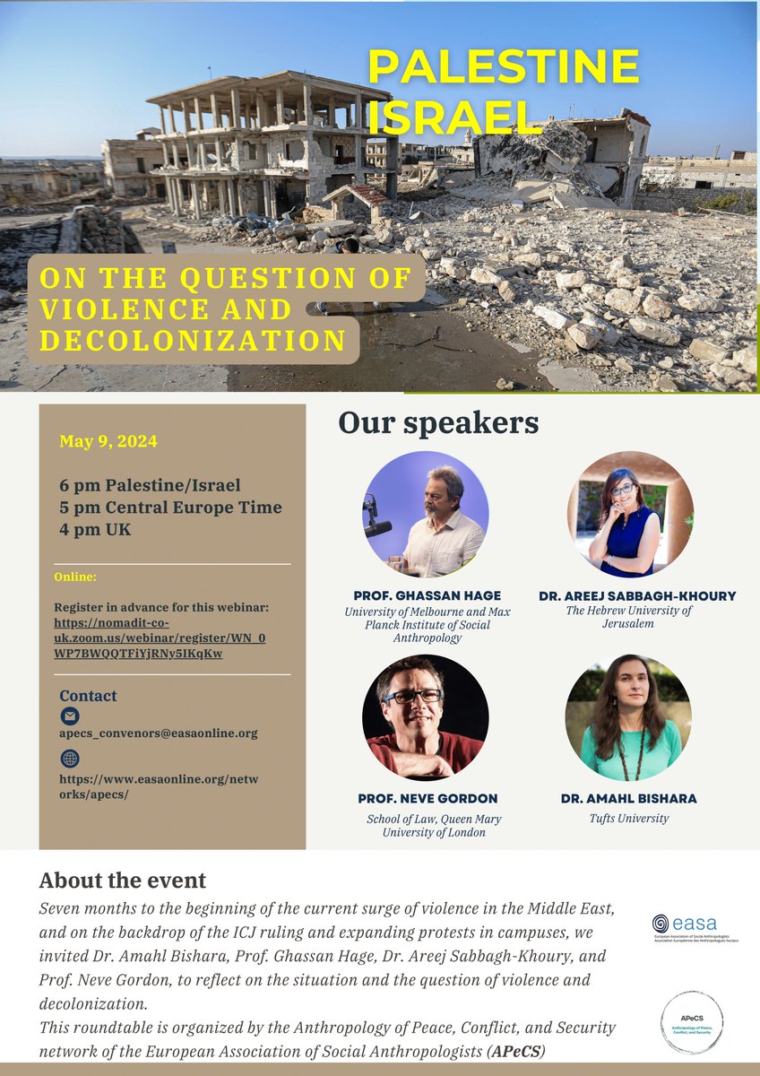 Join us Thursday, 9 May, for a discussion on the question of violence and decolonization, at 4 pm UK time / 5 pm CET / 6 pm Palestine/Israel time. Link to register: nomadit-co-uk.zoom.us/webinar/regist…