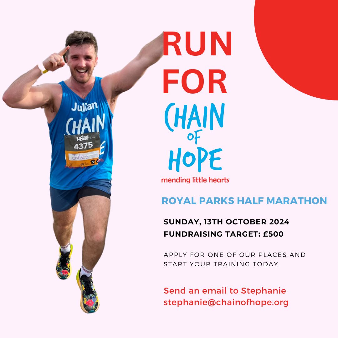 Join our team - run the @RoyalParksHalf for Chain of Hope - run and fundraise for children with heart disease. sign up today!  chainofhope.org/news/royal-par… #chainofhope #royalparkshalf #marathonrunners