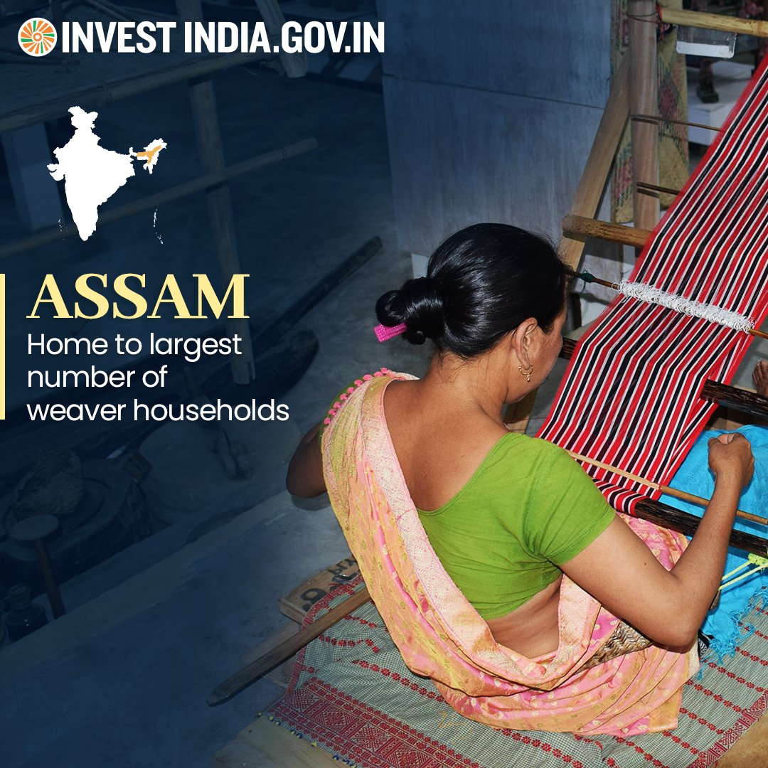 Rooted in heritage & tradition, #Assam's #handloom weaving sector generates employment, promotes self-reliance, & boasts strong growth potential. Explore more to establish a global sourcing hub for handlooms bit.ly/II-Assam #InvestInIndia #InvestInAssam #SilkProduction