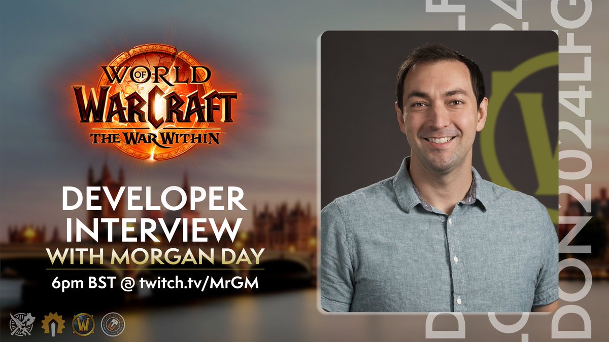 🚨 MAJOR ANNOUNCEMENT 🚨 At #LFGLondon we will have an exclusive remote Interview with Associate Game Director of World of Warcraft Morgan Day 📅 Saturday, May 18th, 2024 ⏰ 6pm BST 🔴 twitch.tv/MrGM What questions do you have for Morgan Day?