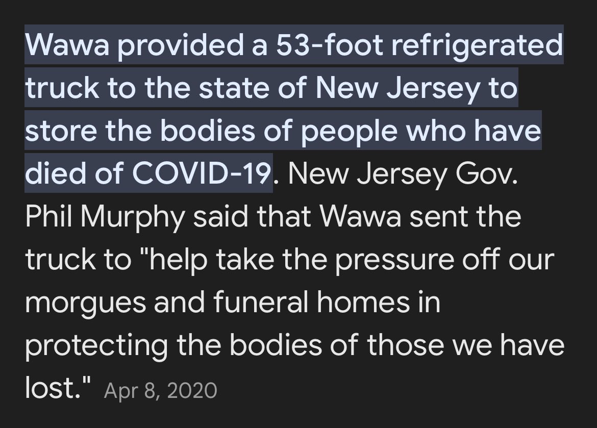 Also never forget they needed refrigerated tractor trailers to hold dead bodies #NewJersey #WaWa