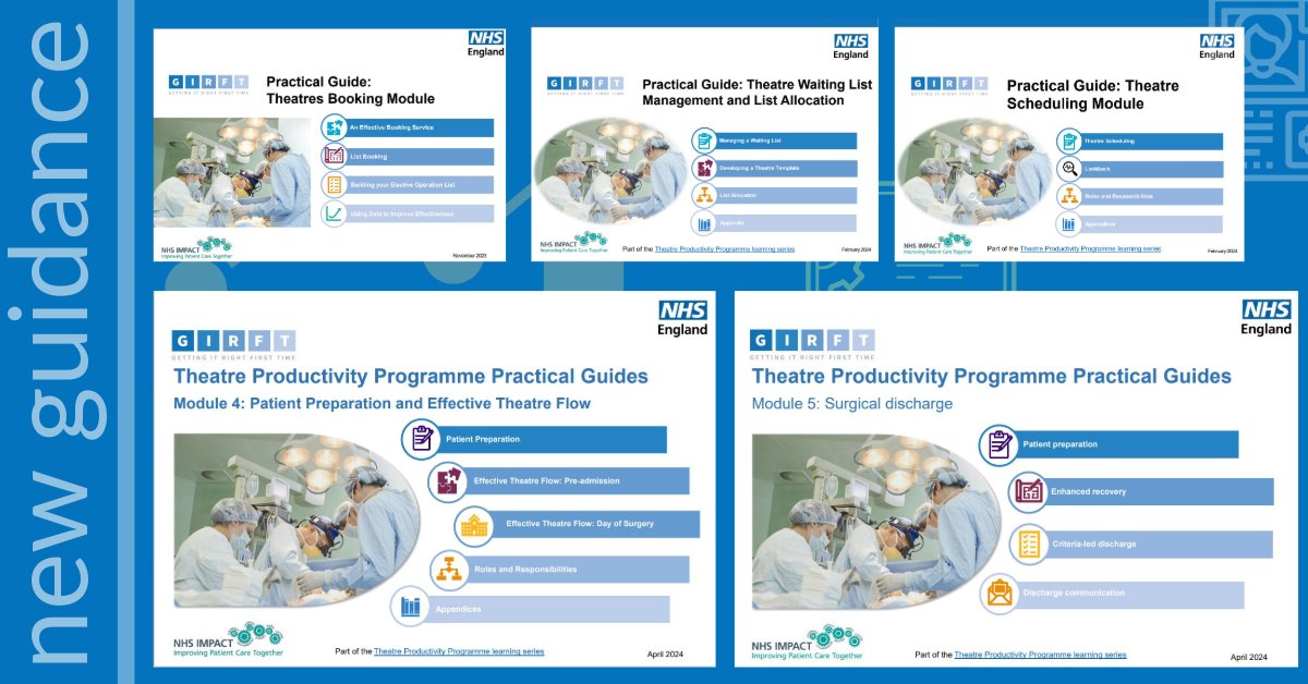 1⃣0⃣0⃣s of you are using our training guides to finetune your surgical pathway Two more OUT NOW: 🔹Theatre booking 🔹Theatre W/L management & list allocation 🔹Theatre scheduling 🆕Patient prep and effective flow 🆕Surgical discharge bit.ly/4c0IuVJ @svig2 @emmamccone