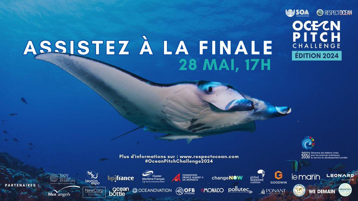 🏆⚡ #OceanPitchChallenge2024 : Assistez à la 🇫‌🇮‌🇳‌🇦‌🇱‌🇪‌ le 28 mai !

🏆 Vous voulez découvrir les 10 solutions finalistes? Inscrivez-vous et assistez à la finale (en ligne) ! 👉🏽urlz.fr/qAqY

📅 28 mai 2024, en ligne, de 17h à 19h30