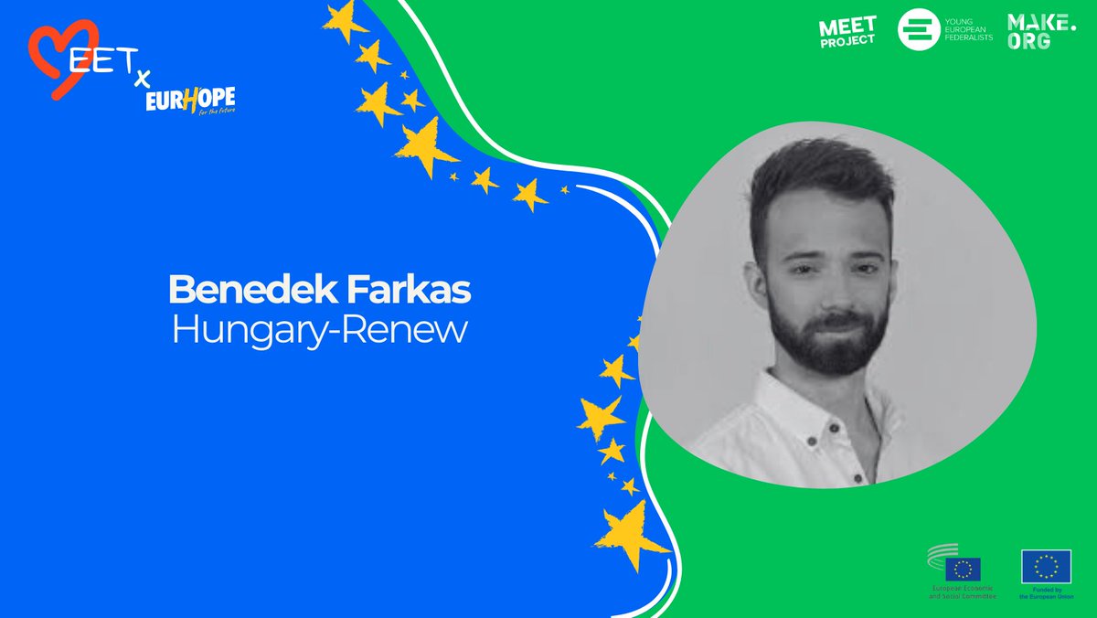 The final event of <a href="/JEF_Europe/">Young European Federalists</a> #EurHope is happening tomorrow @ the <a href="/EU_EESC/">European Economic and Social Committee</a>

Young people from all over Europe and #EUelections candidates like @luciersl_ &amp; @farkasbenedek will discuss Europe's future

👉Live on May 8 from 9:30 am: live.eesc.europa.eu/play/?id=478

#EESC #EESCPartnership