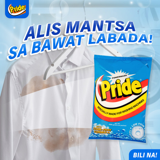 Kahit anong mantsa ang katapat, #PrideDetergent ang kaakibat! 💪🏼 With its stain-away formula, tough on dirt yet gentle sa labada! Bili na sa pinakamalapit na grocery stores at supermarkets! 🛒