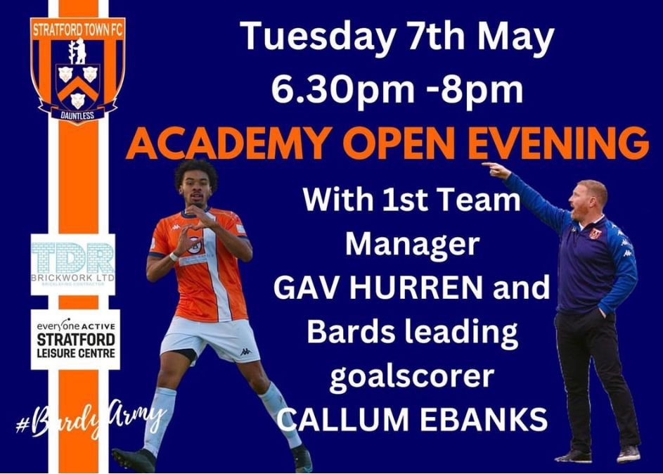Stratford town academy are holding an open evening this evening for anyone interested in joining the academy. For anyone aged between 16-19