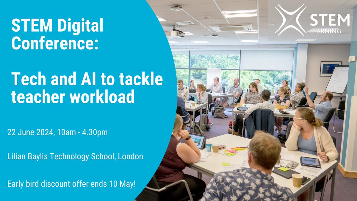 STEM Digital conference: Tech and AI to tackle teacher workload Find out what AI can do for you, best practice when using AI and how to maximise the tech you already use to minimise workload. Where? London When? 22 June Book now bit.ly/4a74AU9