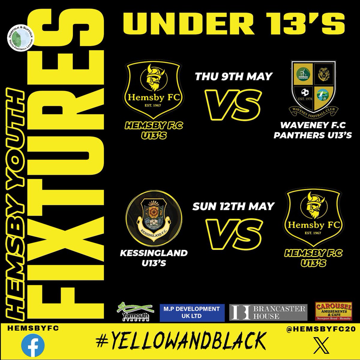💛🖤U13 YOUTH FIXTURES🖤💛
Just our U13's with fixtures remaining this season now.
