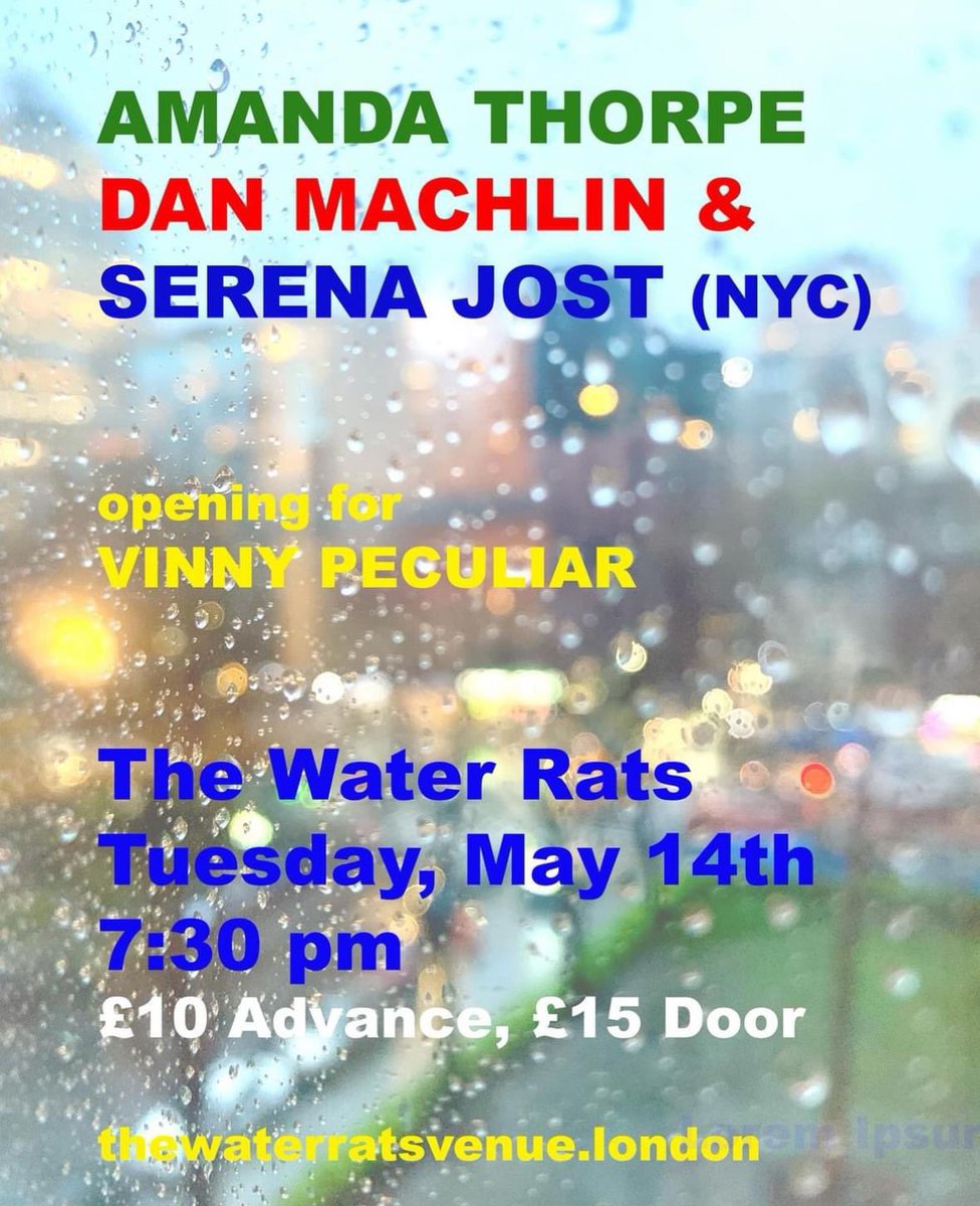 We’re back in London for a VP band show on Tuesday 14th May at @Water_Rats The wonderful trans-continental @AmandaThorpe Dan Machlin & Serena Jost open the night, doors at 7.30pm tickets just £10 skiddle.com/whats-on/Londo…