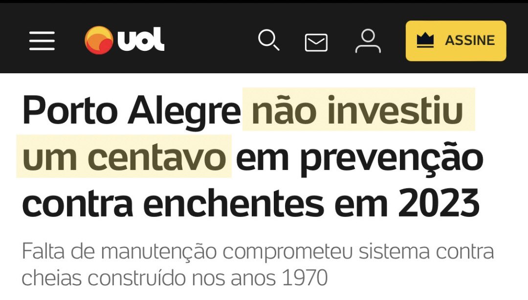 Não foi Porto Alegre, foi o prefeito de DIREITA Sebastião Melo que não investiu UM ÚNICO CENTAVO