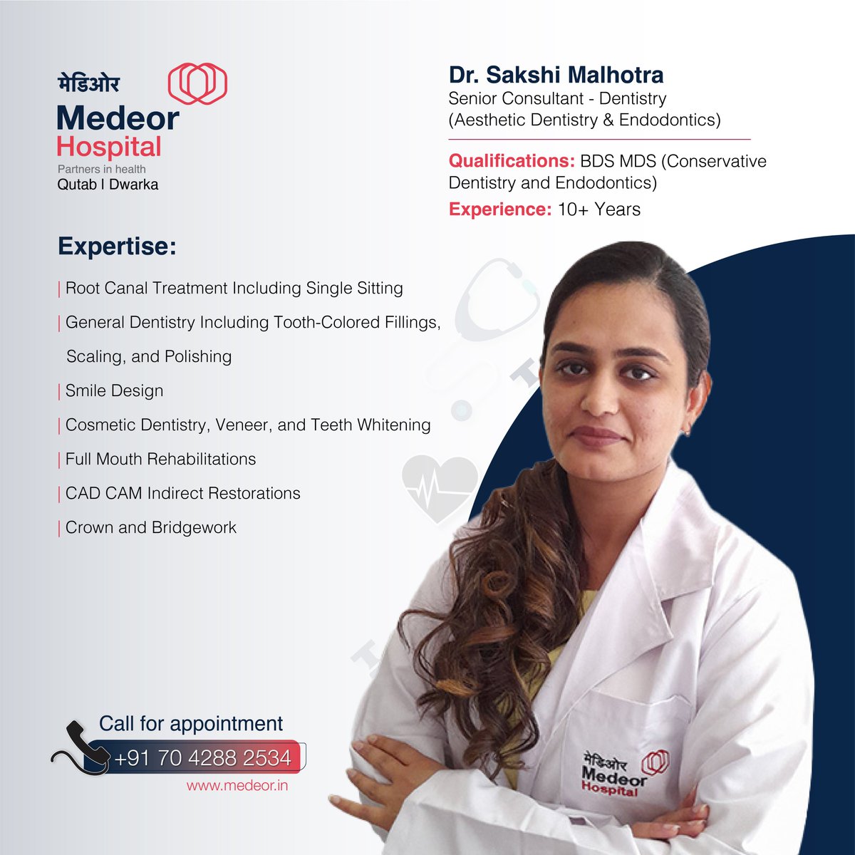 MedeorIndia's tweet photo. 𝐃𝐫 𝐒𝐚𝐤𝐬𝐡𝐢 𝐌𝐚𝐥𝐡𝐨𝐭𝐫𝐚
𝐒𝐞𝐧𝐢𝐨𝐫 𝐂𝐨𝐧𝐬𝐮𝐥𝐭𝐚𝐧𝐭 – 𝐃𝐞𝐧𝐭𝐢𝐬𝐭𝐫𝐲 (𝐀𝐞𝐬𝐭𝐡𝐞𝐭𝐢𝐜 𝐃𝐞𝐧𝐭𝐢𝐬𝐭𝐫𝐲 &amp; 𝐄𝐧𝐝𝐨𝐝𝐨𝐧𝐭𝐢𝐜𝐬)

#MedeorHospital #dentistry #dentist #dental #smile #teeth #dentistryworld #oralhealth #dentalhygienist #dentalimplants https://t.co/qonKlwKpoQ