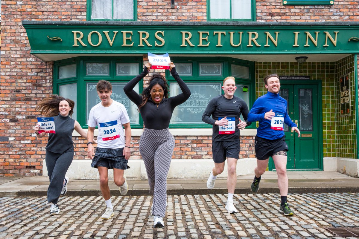 Keep an eye out for cast members who are racing this year's Great Manchester Run! Competition is fierce so go and cheer them on! 🙌 No cobbles were hurt in the making of this photo... we're not sure about any ankles 😅 #Corrie @Great_Run