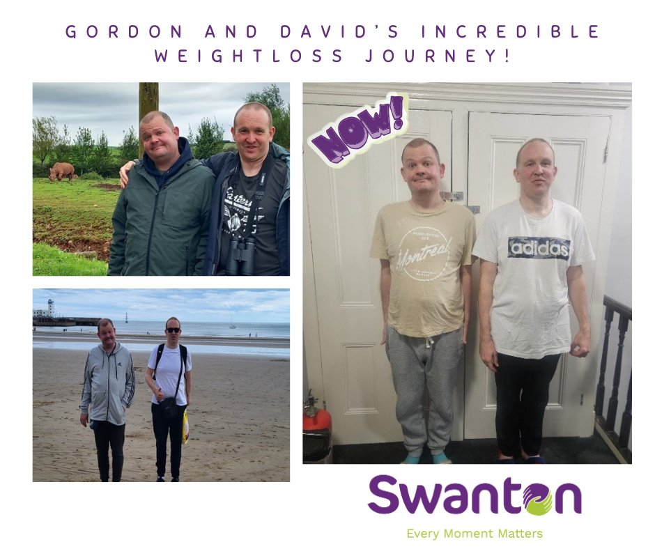 🎉 Big news from SCC Sunderland! David and Gordon are crushing their weight loss goals! 🏋️‍♂️ 

Since November Gordon has lost an amazing 2 stone, and David has lost an impressive 1 stone! 

Keep up the fantastic work, guys! 💪 

#SwantonEthos #Learningdisability