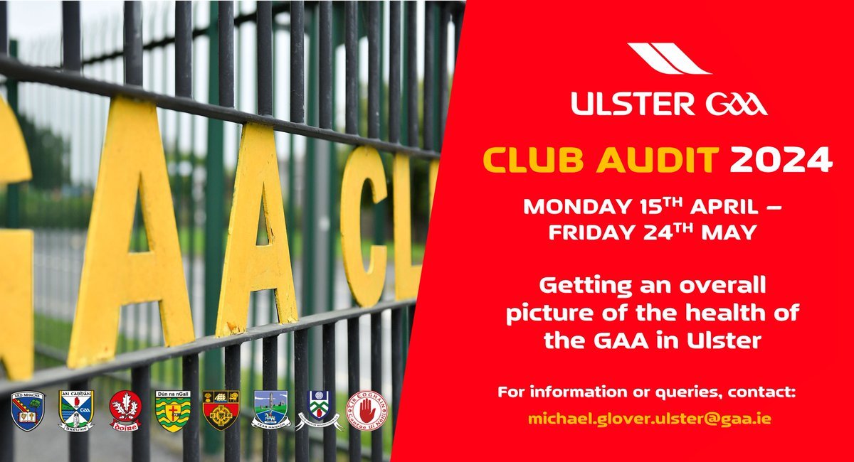 Ulster GAA is undertaking an extensive club audit to assess the health of the GAA in Ulster. We're asking all clubs to provide info that'll be used for strategy planning & work programmes across key areas. Ulster GAA will be in touch in coming weeks to provide support to clubs.