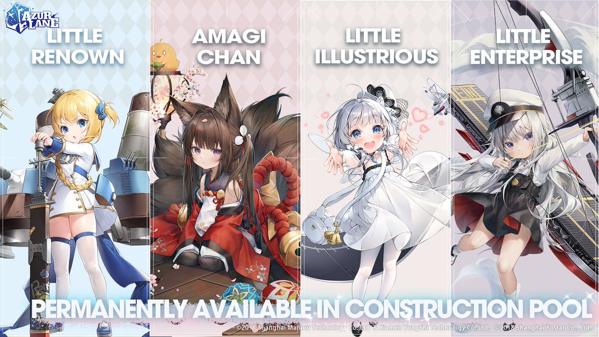 Dear Commander,

The Construction Pools will be updated after next maintenance on 5/9. These characters will be available in the respective Construction Pools permanently!

#AzurLane #Yostar