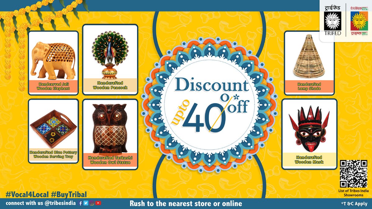 Discover India's tribal #woodencraft with a special discount upto 40%! Elevate your home with timeless pieces. Shop now in-store and online. Shop Now !!: bit.ly/4b7TMq3 #Vocal4Local #BuyTribal #ClearanceSale #discounts