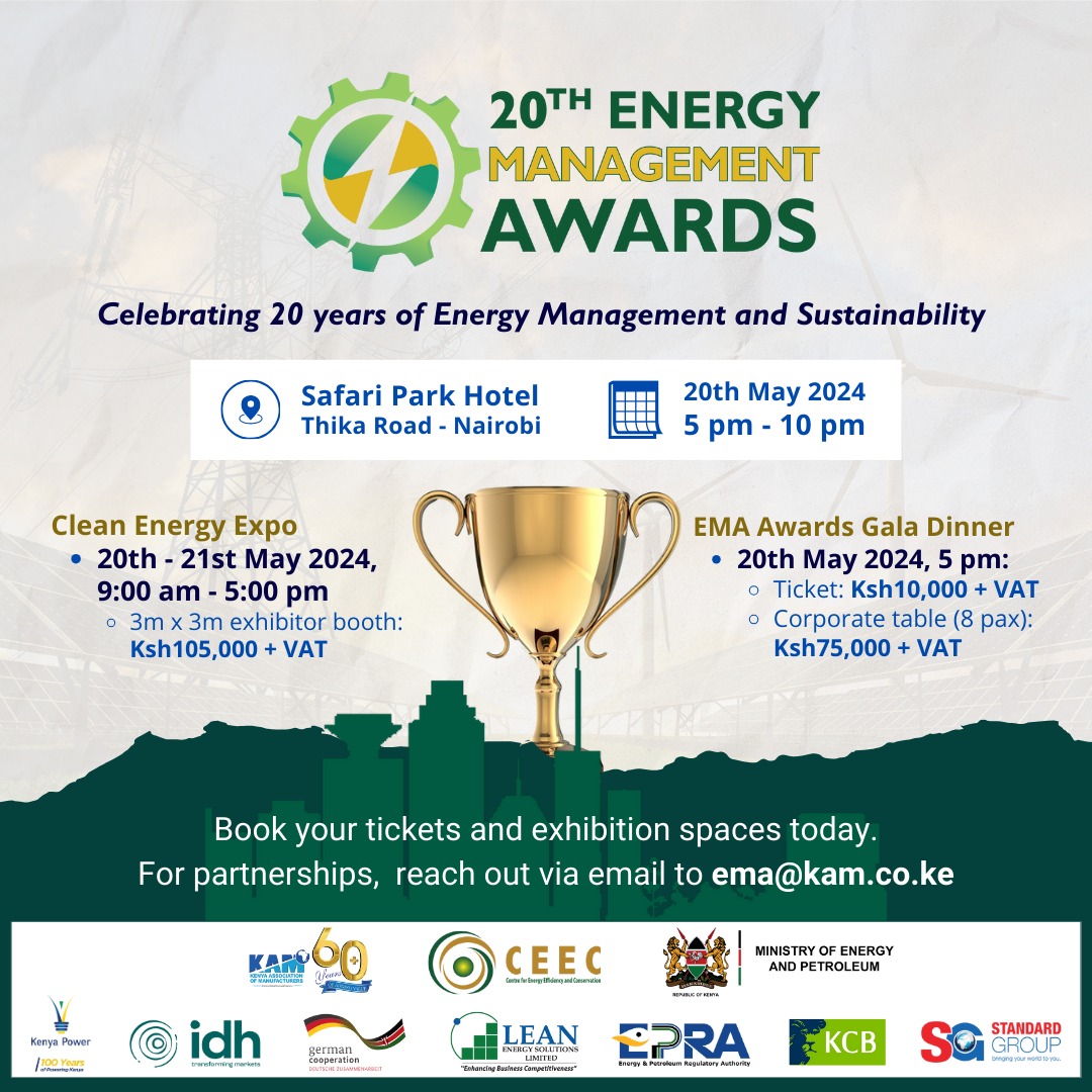 Join us at the 20th Energy Management Awards (EMA) for a night of recognition and inspiration. We shall also host the 10th Clean Energy Conference and Expo. Book your spot now and be part of the movement towards a greener tomorrow! Register here: lnkd.in/dFrgEwTu…