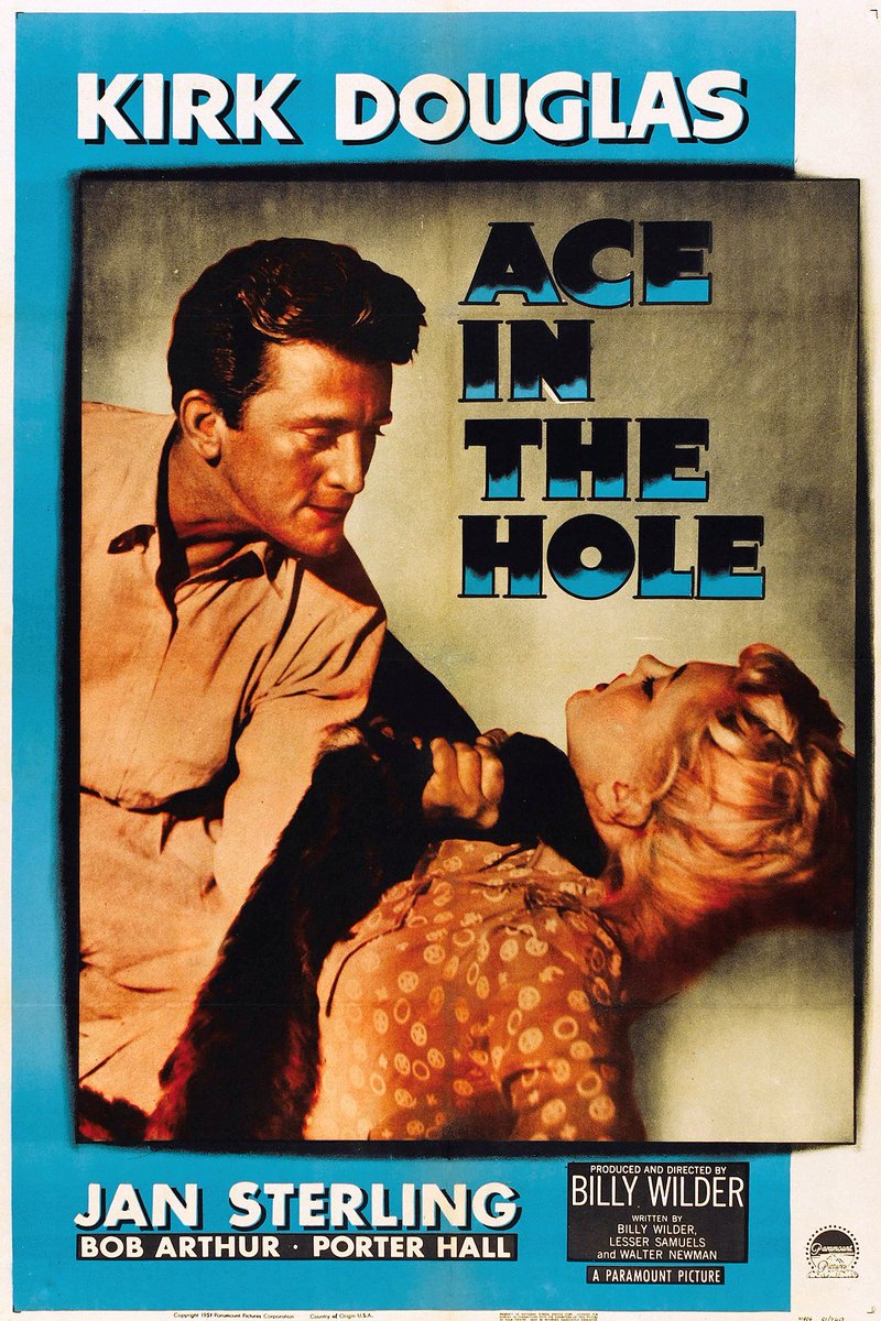 ACE IN THE HOLE (1951) ⭐️⭐️⭐️⭐️

'You don’t hate journalists enough. You think you do but you don’t.'

Billy Wilder's follow-up to SUNSET BOULEVARD (1950) is blacker that a goat's insides. 

The final word on what journalism is and always was.

Now on @kanopy.