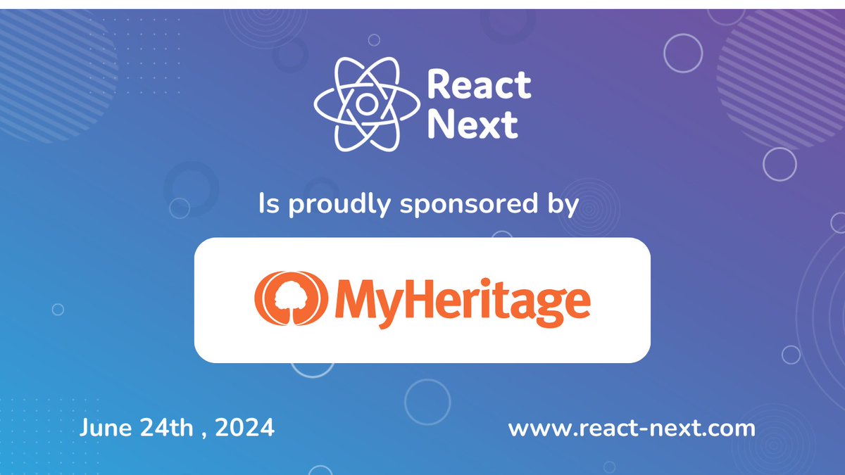 We are proud to announce that @MyHeritage will be sponsoring #ReactNext 2024! Check out their booth at our conference on June 24th, 2024 react-next.com