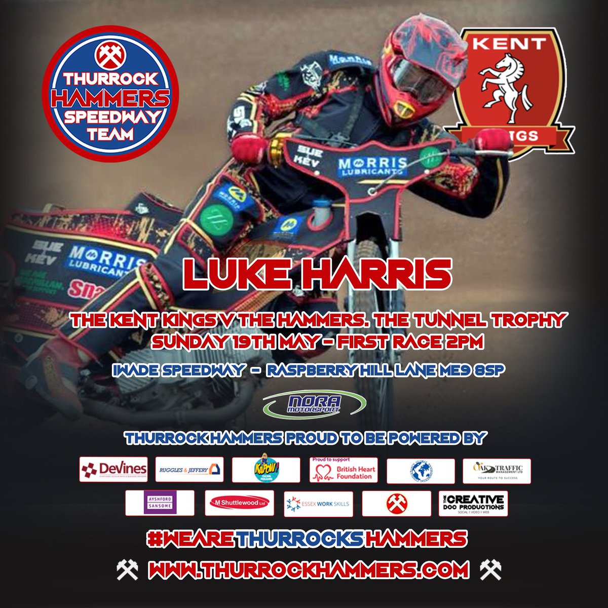 The Tunnel Trophy. The Kent Kings v The Hammers. Sunday 19th May 2024 (tapes up 2pm)  

We’re delighted to announce <a href="/HarrisRacing26/">LukeHarrisRacing</a>  as our next #Hammer 

10 times British Grasstrack champion 👊🏻👊🏻

 #WeAreThurrocksHammers ⚒️⚒️
