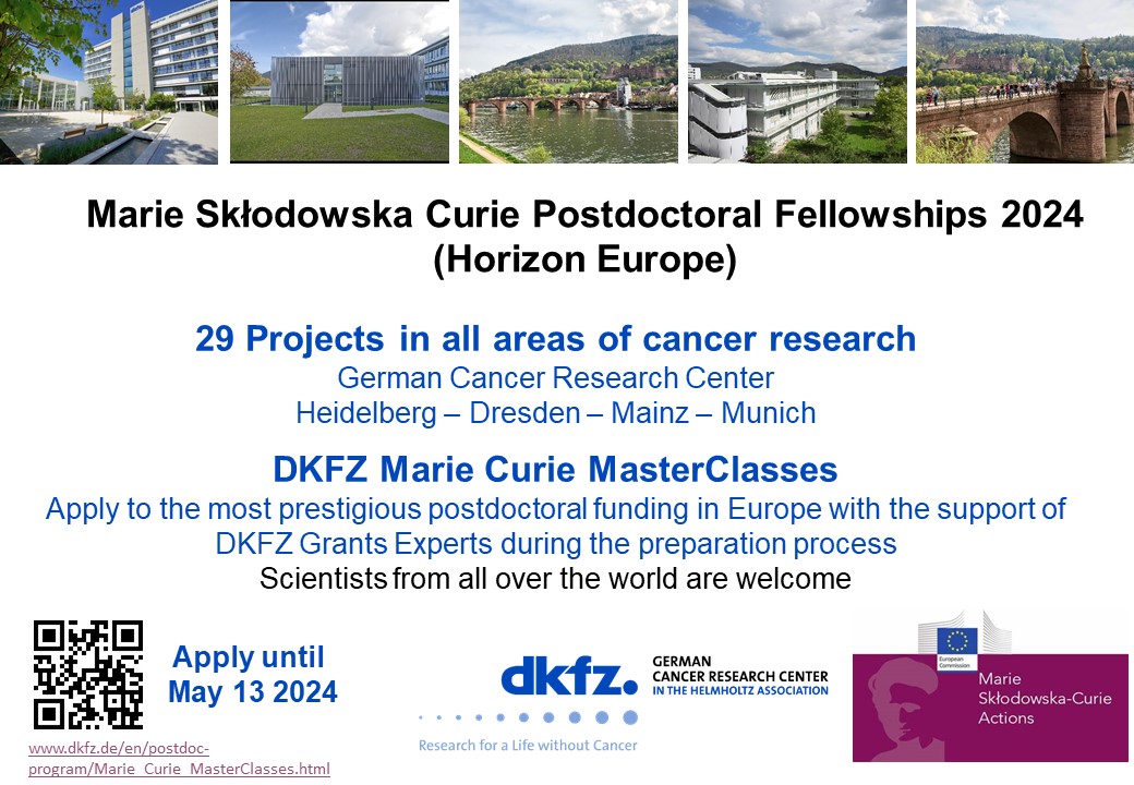 Last week to apply for the DKFZ #MarieCurie MasterClasses. The DKFZ offers more than 30 #postdoctoral projects on all areas of #CancerResearch. ➡️ Apply via t1p.de/l01hq