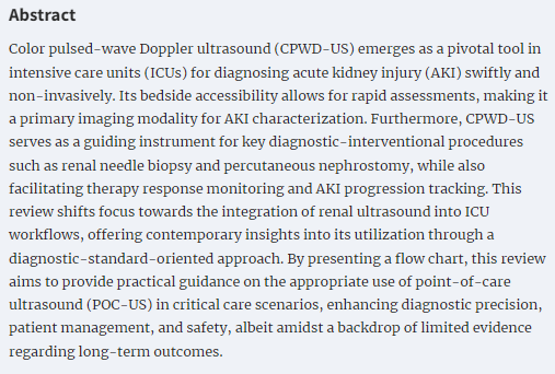 🆕diagnostic standard: Kidney Doppler Ultrasonography in Critical Care Nephrology 📖doi.org/10.1093/ndt/gf… 👉This review aims to provide practical guidance on the appropriate use of POC-US in critical care scenarios, enhancing diagnostic precision, patient management & safety