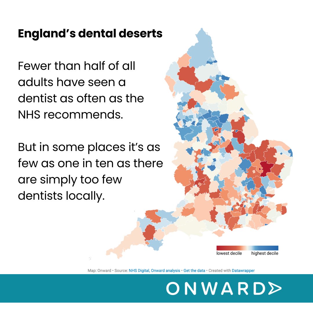 ICYMI: @timleunig's new @ukonward paper Smiles All Round makes the case for breaking up 'Big Dentistry' to create more appointments. Swathes of England are becoming ‘dental deserts’, where as few as one in ten can get an appointment locally. ukonward.com/reports/smiles…
